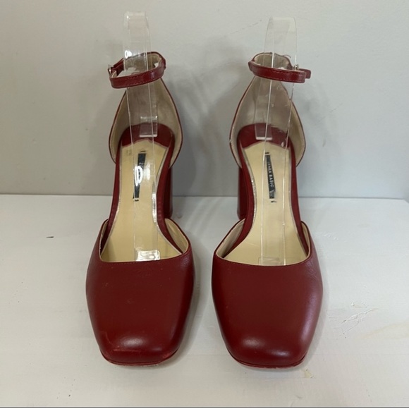 Zara red Leather Ankle Strap Block D’orsay Heels size 39 - Picture 4 of 5